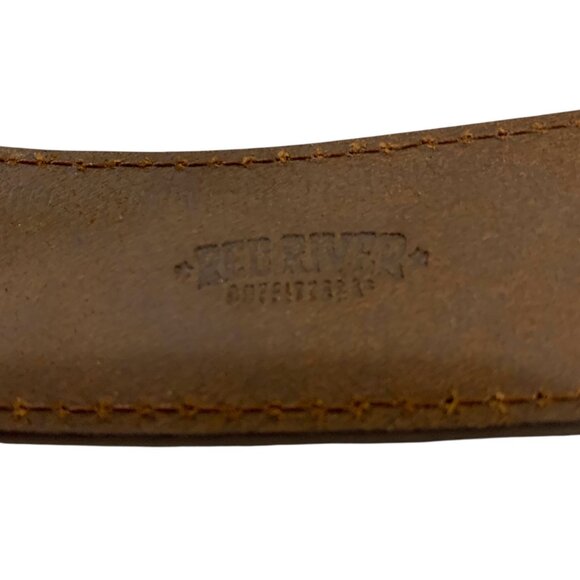 Red River Mens Belt Leather Western Tan Silver Tone Belt Buckle Size 40 Real Men - Picture 4 of 10